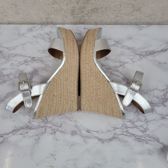 Report Citrine Espadrille Wedge Platform Heel Sandal Metallic Silver 11M - Picture 11 of 14